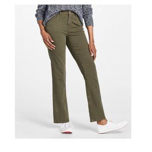 NWT Lands End Women's Straight Leg Chino Pants Dark Olive 6 Size 28/29W $55 BB24